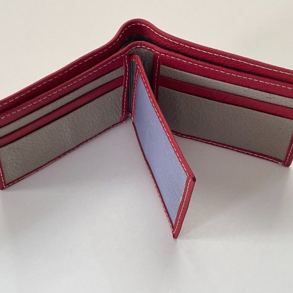 Handmade Card Holder Red/Tan Genuine Leather Wallet Bi Fold Purse Money Clip